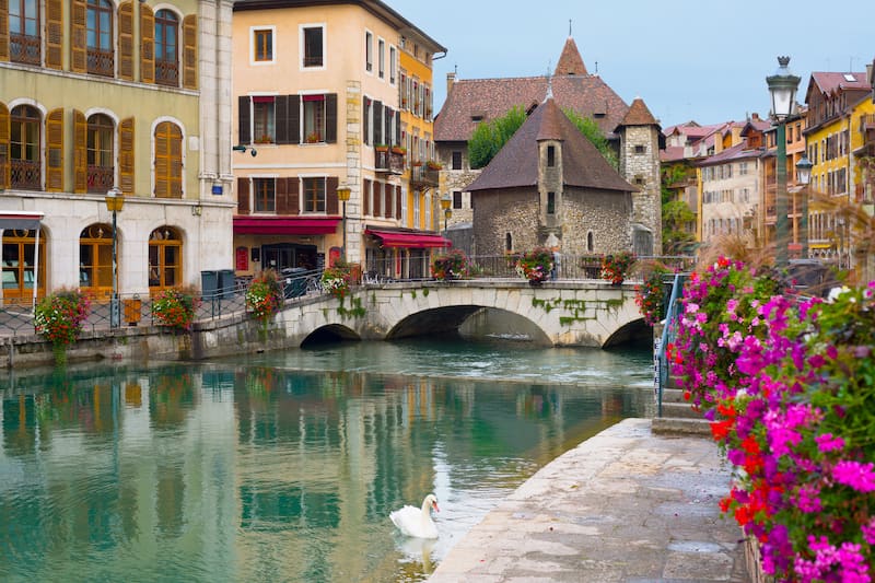 Annecy old town in perfect weather - France June