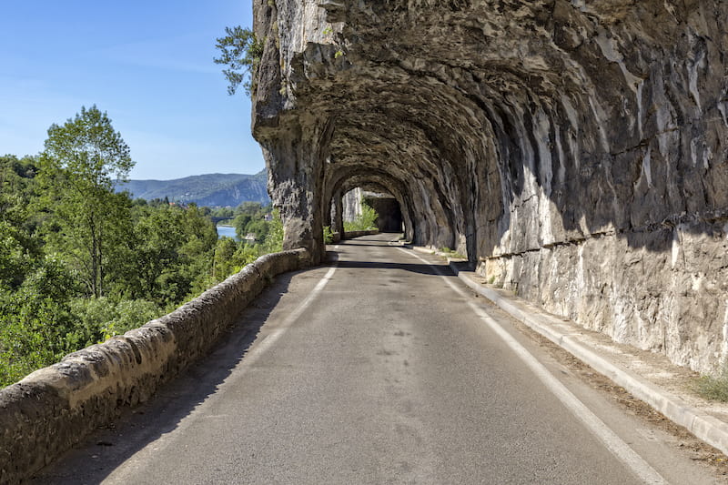 Scenic narrow road in Ardeche France