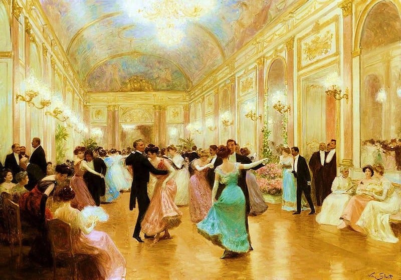 A painting by Victor Gabriel Gilbert highlights the Belle Epoque, much as it was in the late 19th century in Evian les Bains, France