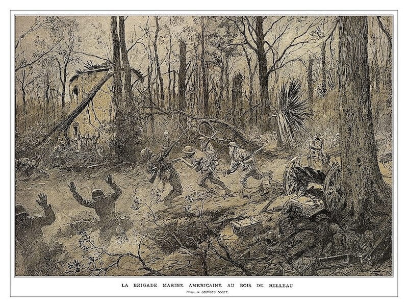 Drawing of Belleau Wood battle