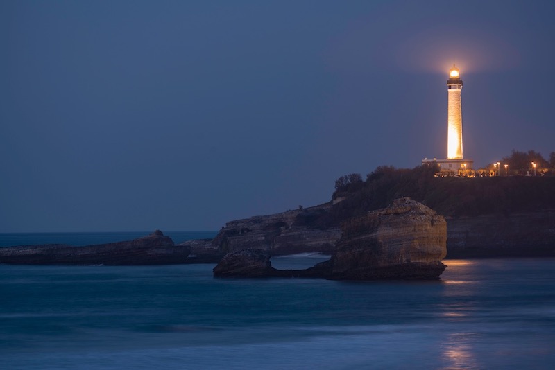 Biarritz lighthouse at night