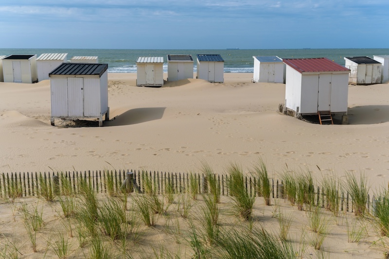Calais beach with its white cabins