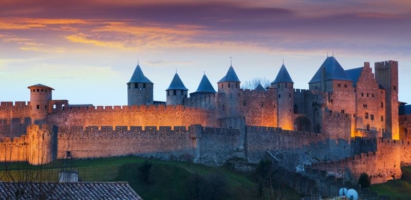 Evening view of Carcassonne in Cathar Country Evening view of Carcassonne in Cathar Country