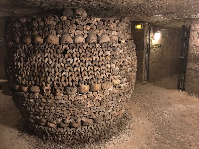 Barrel bone sculpture in Paris Catacombs