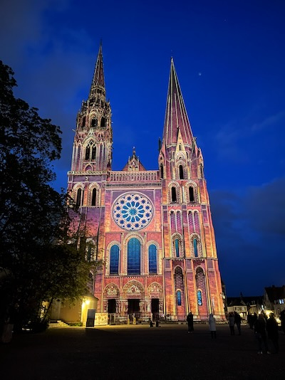 Chartres light show exterior of the cathedral Chartres light show exterior of the cathedral