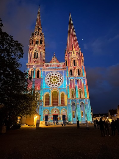 Chartres light show exterior of the cathedral Chartres light show exterior of the cathedral