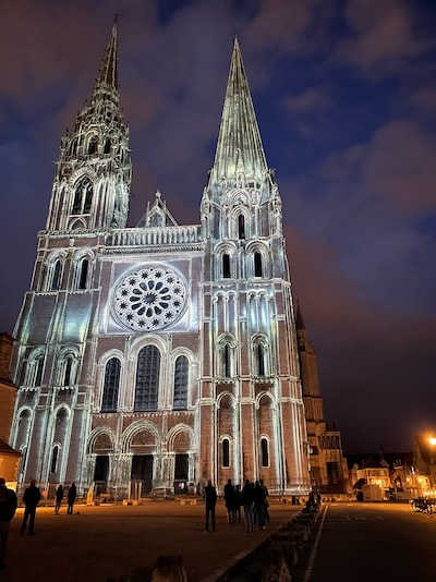 Chartres light show exterior of the cathedral Chartres light show exterior of the cathedral