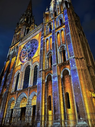 Chartres light show exterior of the cathedral Chartres light show exterior of the cathedral