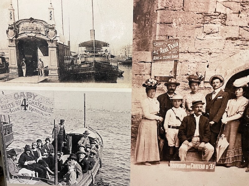 19th-century tourists explore Chateau d'If, captured in the museum's vintage postcards and photographs.