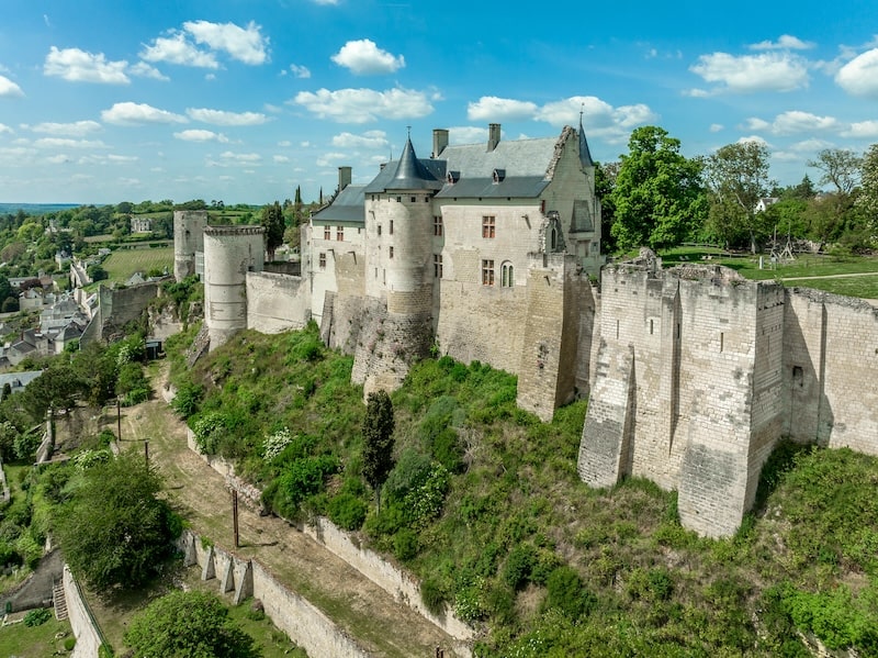 Long shot of Chinon castle in the Loire Valley