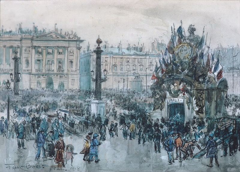 Painting of Armistice Day in Paris 1918 by Frank Myers Boggs