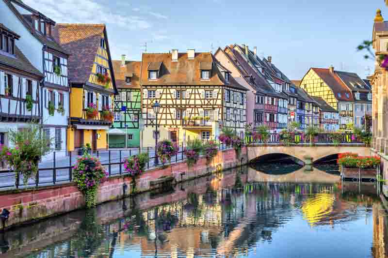 Colourful houses in Little Venice, Colmar, on the train - Paris to Alsace