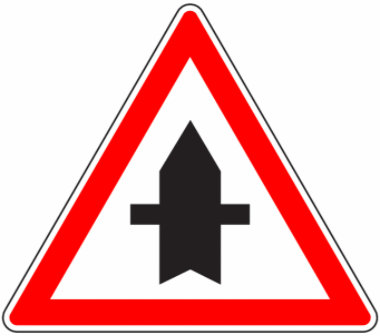 Crossroads ahead sign in France