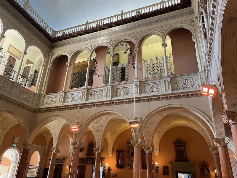 Looking up to the second floor from the inside Moorish patio of the Villa Ephrussi