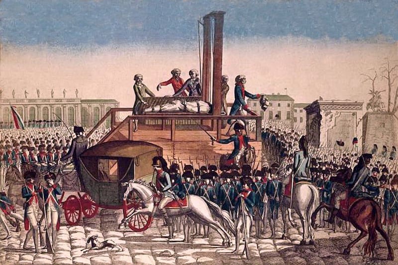 Painting of guillotine and Louis XVI's beheading