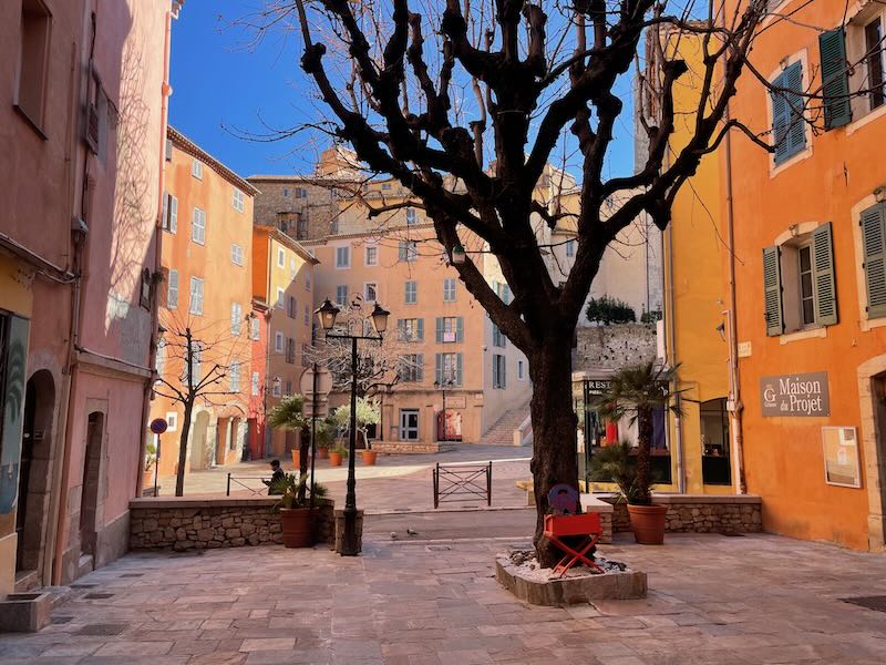 Bright colors of Grasse Old town in winter