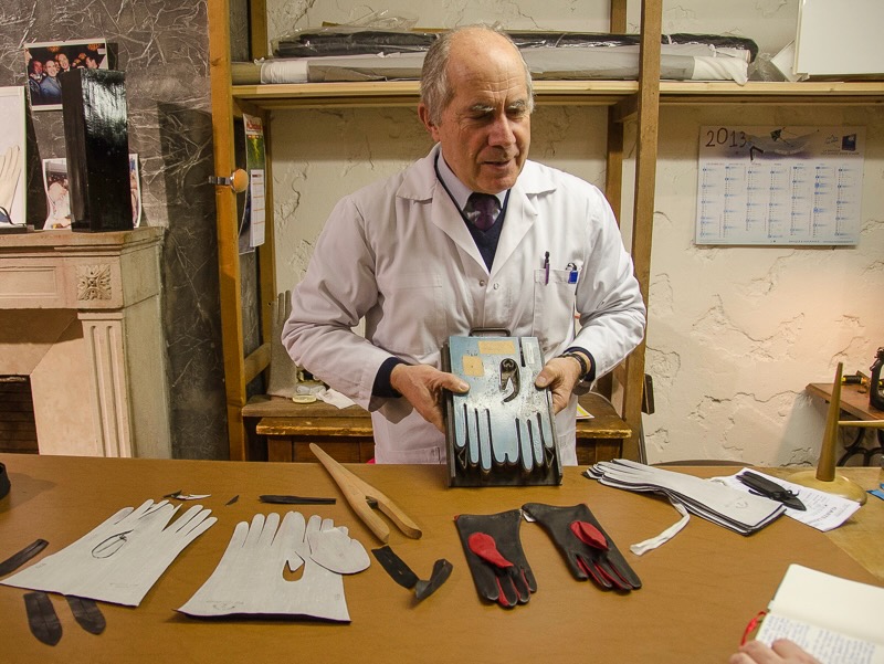 Glove-maker Jean Strazzeri at this workshop in Grenoble, France Glove-maker Jean Strazzeri at this workshop in Grenoble, France