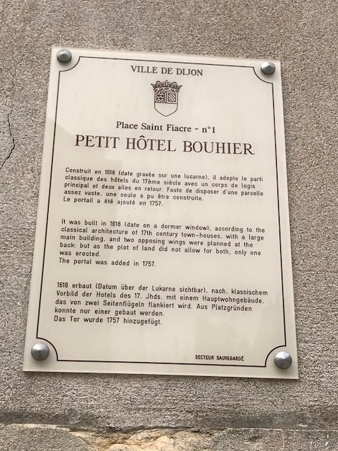 Sign denoting a hotel particulier, or town house, in Dijon, France Sign denoting a hotel particulier, or town house, in Dijon, France