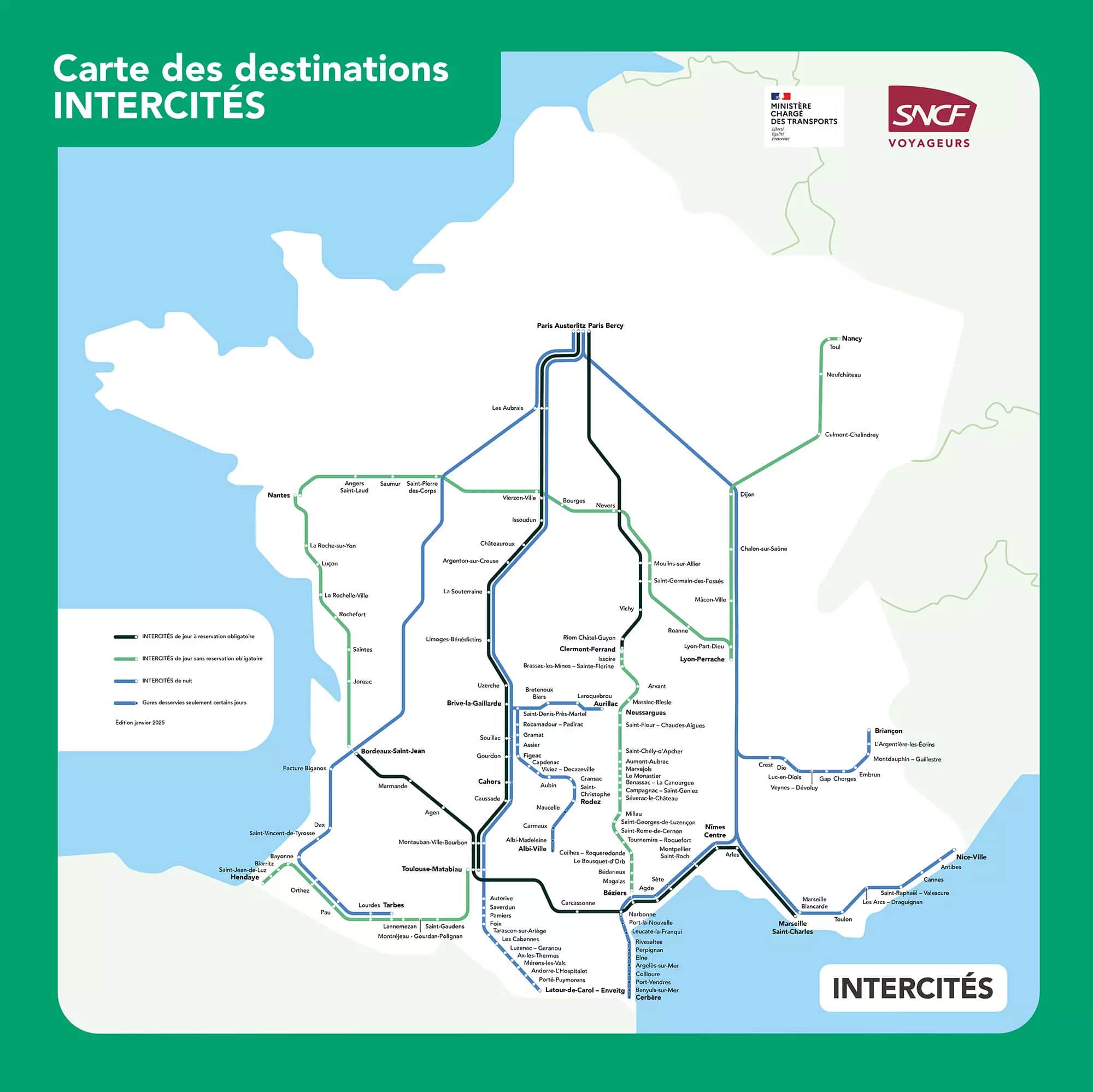 Intercity France train map Intercity France train map