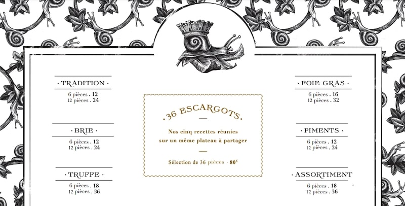 Different ways to eat escargot: menu from L'Escargot restaurant