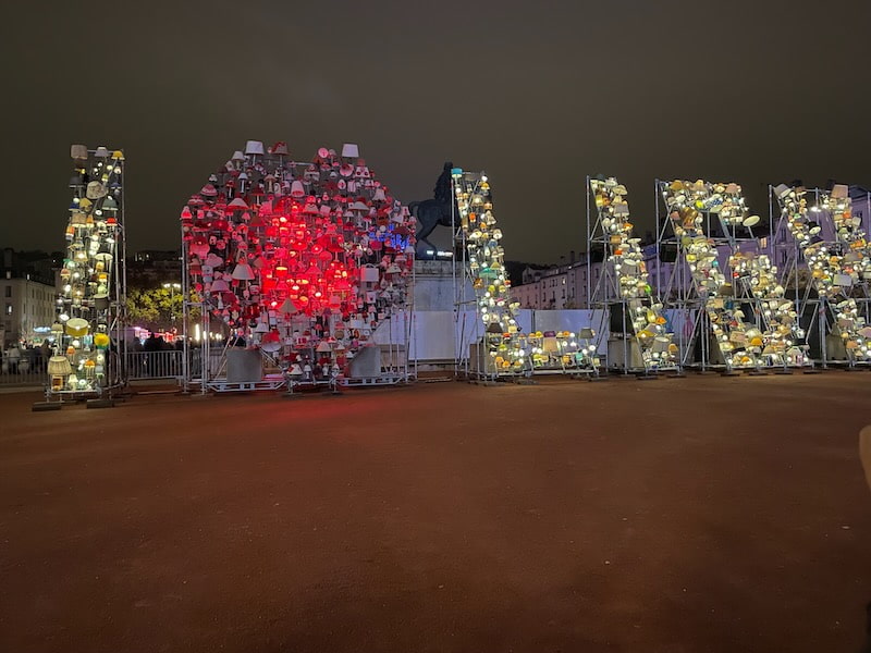 Lyon light festival I love lights display Place Bellecour Lyon light festival I love lights display Place Bellecour