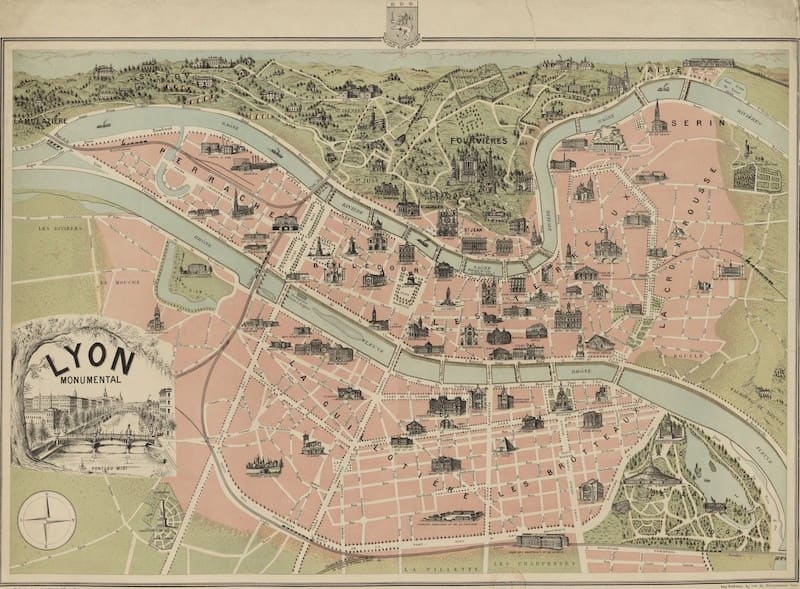 Ancient map of Lyon
