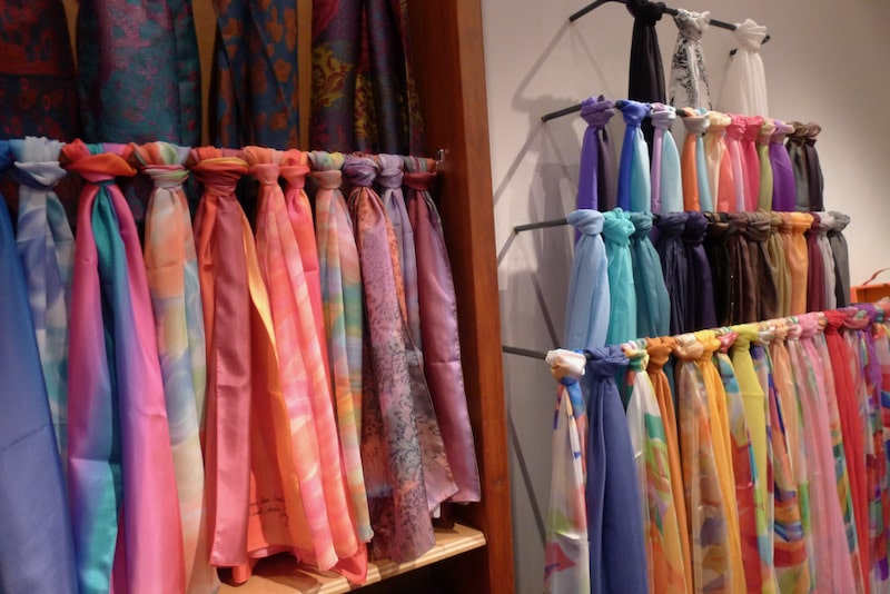 Lyon silk scarves in a shop on Croix-Rousse hill Lyon silk scarves in a shop on Croix-Rousse hill