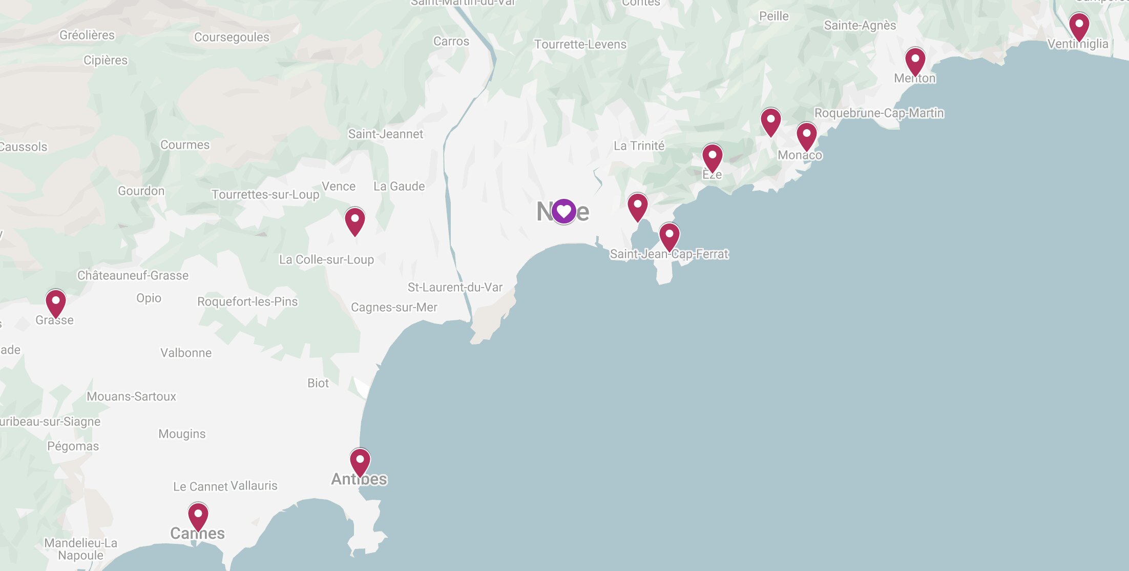 Map of day trips from Nice