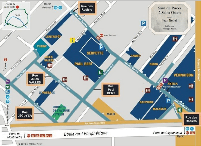 Map of Puces St Ouen Paris - best flea markets Paris