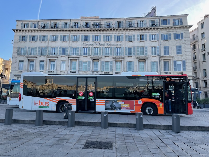 A Marseille bus on the street.