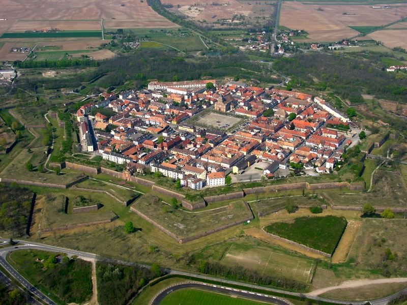 Star-shaped town of Neuf-Brisach seen from the air