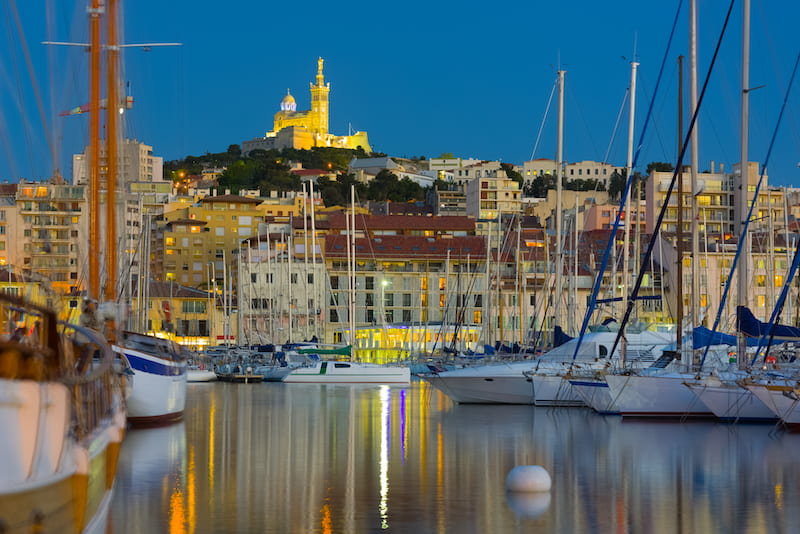 Blue hour view of Marseille, when you're travelling south of France
