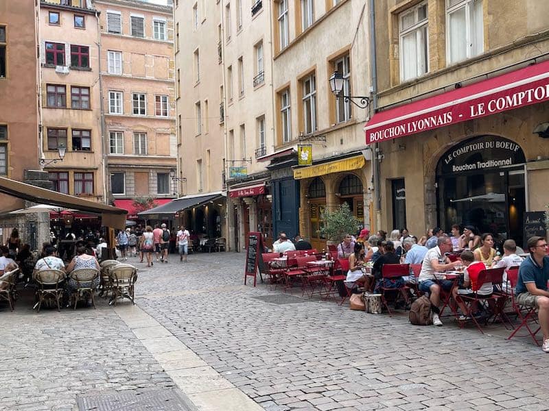 View of Old Lyon street and cafes View of Old Lyon street and cafes