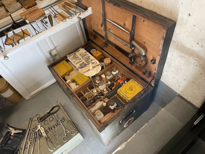 Medical kit at Grand Bunker Museum in Ouistreham-Riva Bella Medical kit at Grand Bunker Museum in Ouistreham-Riva Bella