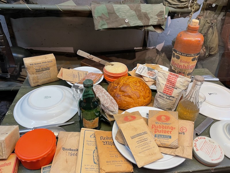 Museum rations of WWII on display at Grand Bunker museum in Ouistreham
