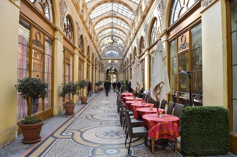 Inside the Galerie Vivienne, one of the most beautiful covered passageways in Paris