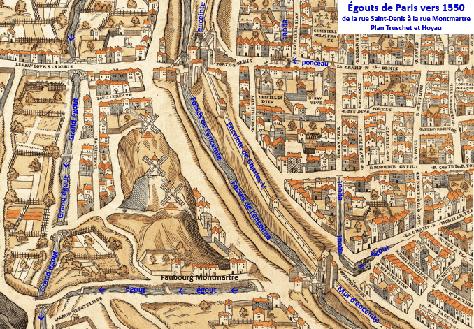Paris sewers drawing in 1550