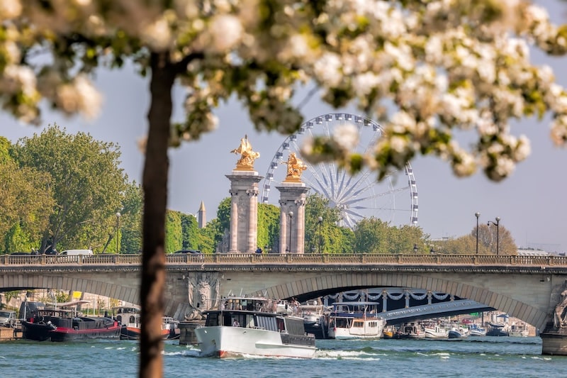 Boats on the Seine in spring in Paris