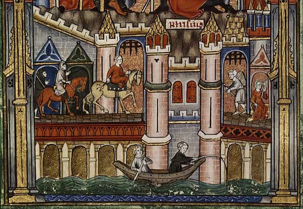 Painting of a Paris street in the middle ages