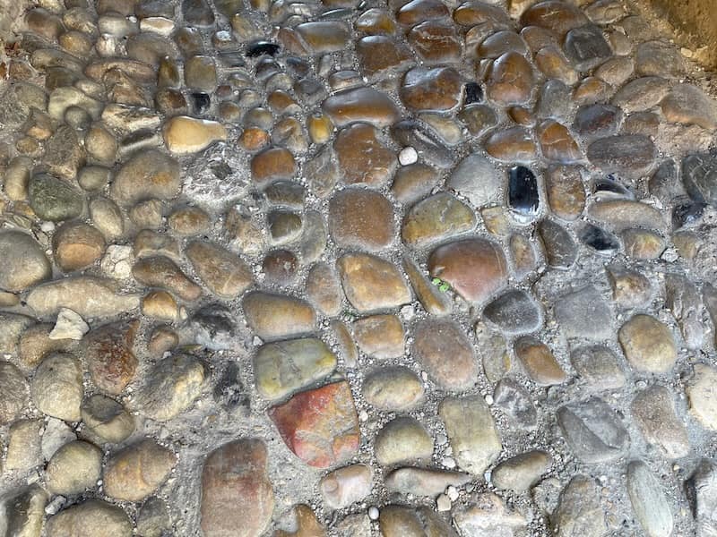 Rounded slippery cobblestones of Perouges medieval town