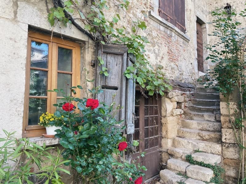 Stone house with stairs in Perouges