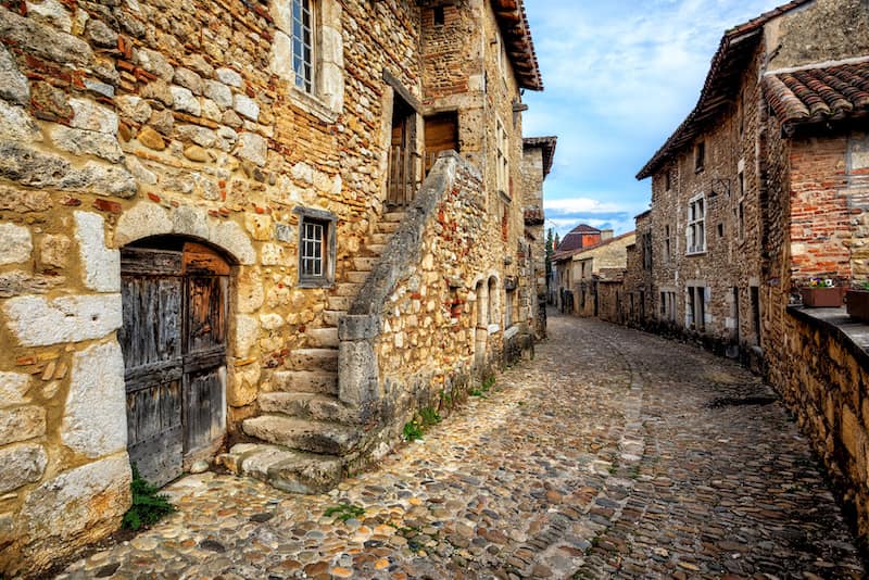 Cobblestone streets of Pérouges, one of the plus beaux villages de France Cobblestone streets of Pérouges, one of the plus beaux villages de France