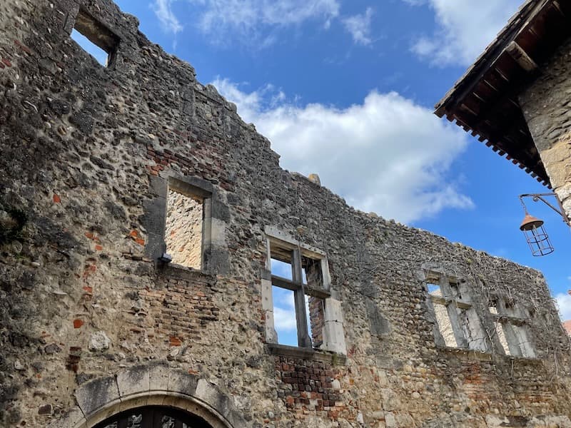 Crumbling wall of house in Perouges Ain