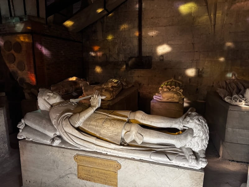 A gisant, or funerary sculpture, in the crypt of the Chateau de Pierrefonds