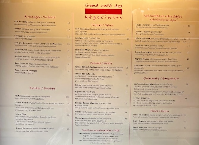 restaurant menu