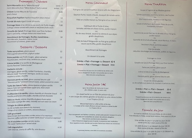 Restaurant menu
