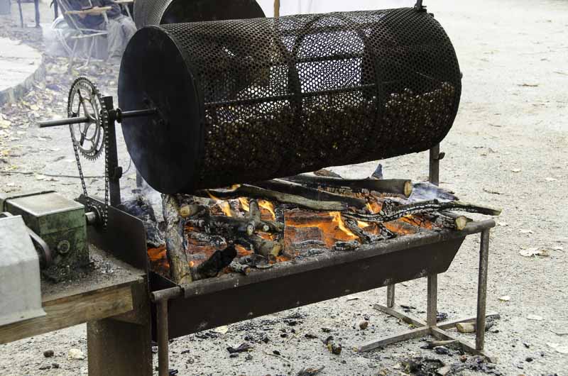 Roasting chestnuts in Ardeche France