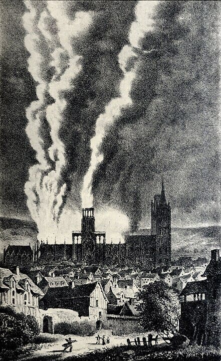 Drawing of 1822 fire of Rouen Cathedral Drawing of 1822 fire of Rouen Cathedral