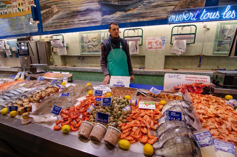 Fish stall in St Jean de Luz in Les Halles