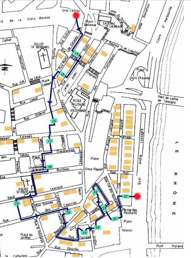Lyon traboules map, east Croix-Rousse Lyon traboules map, east Croix-Rousse